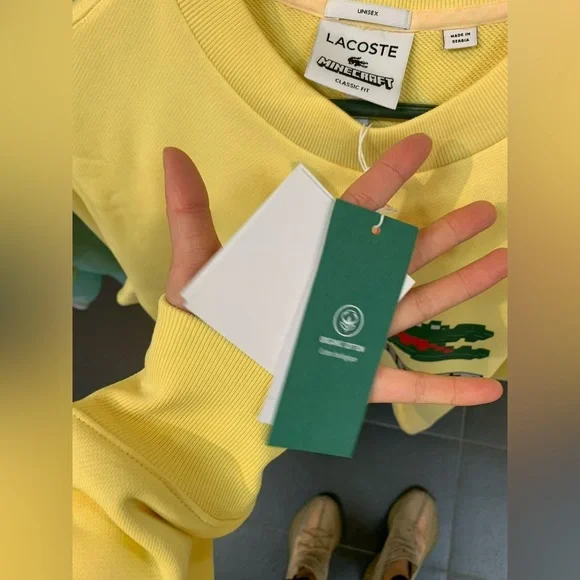 Brand New! Lacoste+Minecraft Yellow UNISEX Sweatshirt, Size S